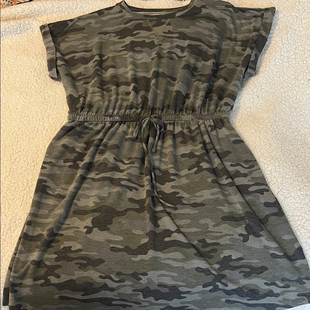 Woman’s Maurice’s Camo Drawstring Waist Dress - Olive Green